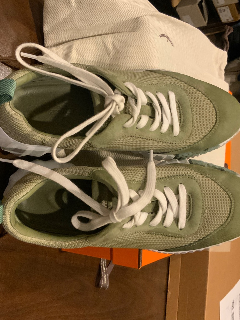 Hermes Olive Green and White Low-Top Sneakers - Picture 5 of 5